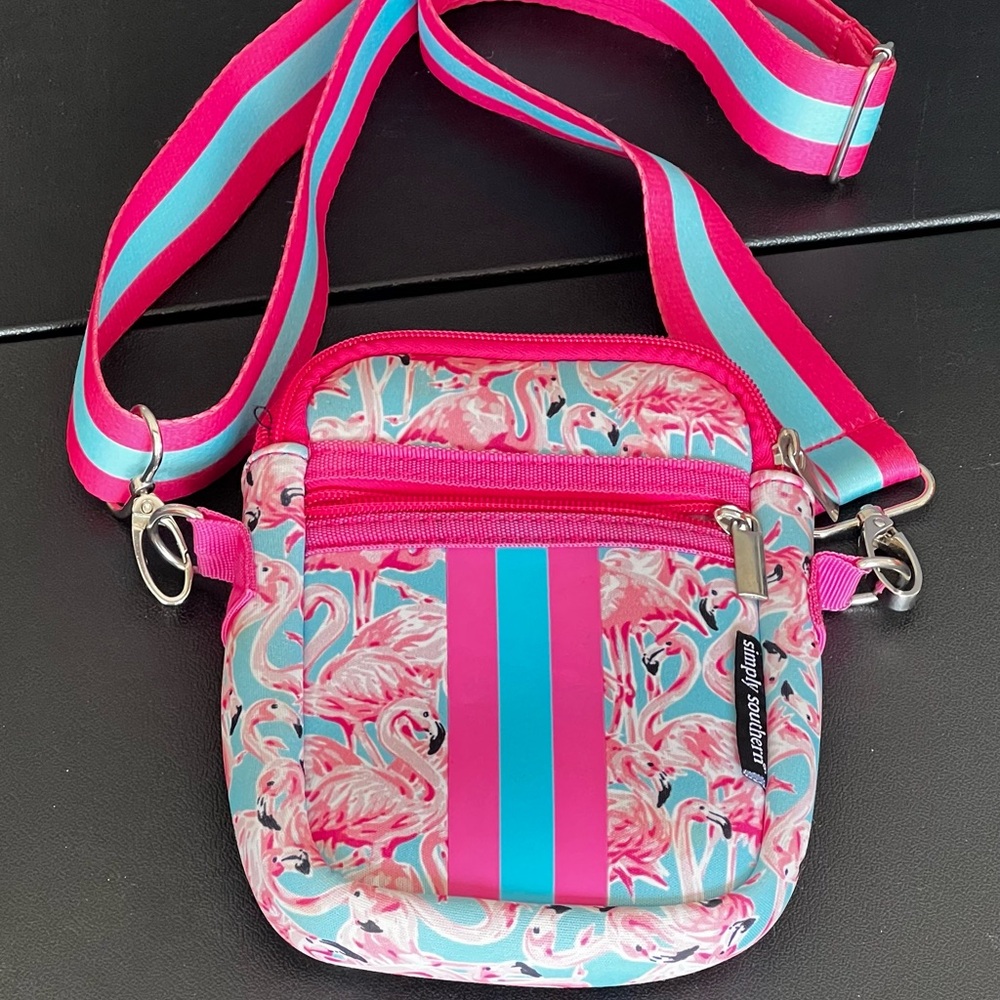 Simply Southern Pink and Blue Flamingo Crossbody Bag
